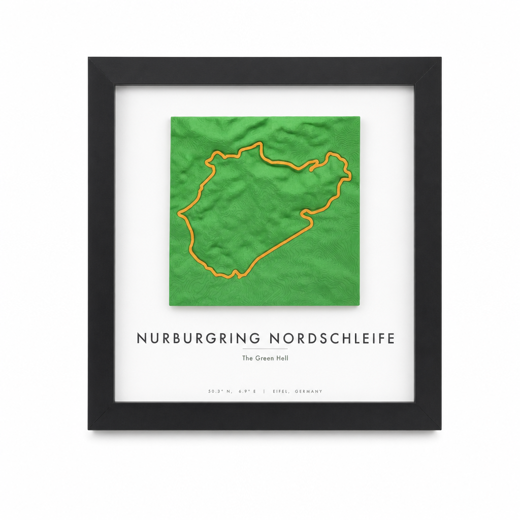 Nürburgring Nordschleife — Framed 3D Terrain Map