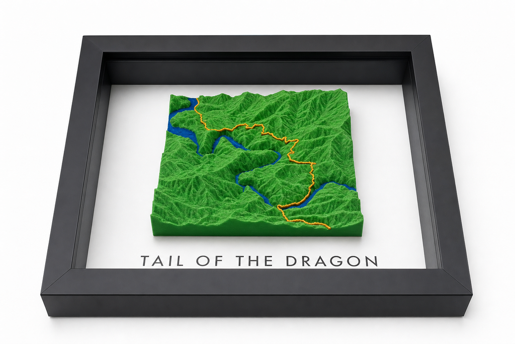 Tail of the Dragon — Framed 3D Terrain Map